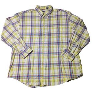 T. HARRIS LONDON Men Size XL Green Purple Multi Plaid Cotton Button-Up Shirt